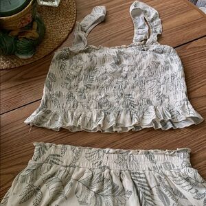 (2) Piece Halter Top With 2 Tiered Flared Mini Skirt Elastic Waistband